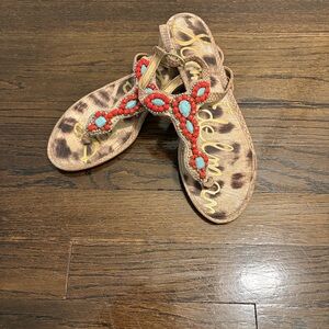 Sam Edelman Tan and Red Beaded Sandals